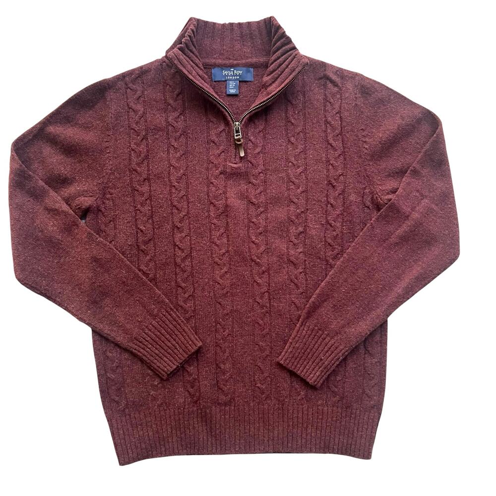 Savile Row Company Lambswool Half Zip Sweater Large Burgundy Cable Knit**